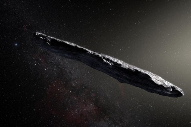 Asteroid 'Oumuamua, ki je s hitrostjo 95.000 kilometrov na uro 19. oktobra potoval mimo našega osončja.