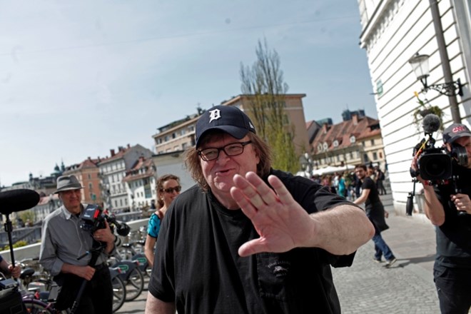 Michael Moore med obiskom Ljubljane aprila 2015.