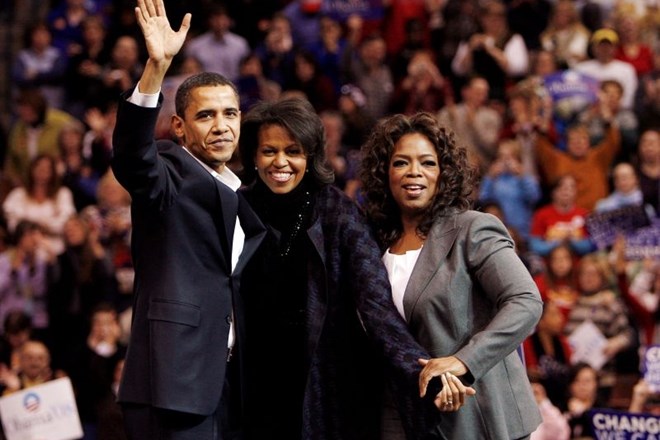 Oprah v družbi Baracka in Michelle Obama.