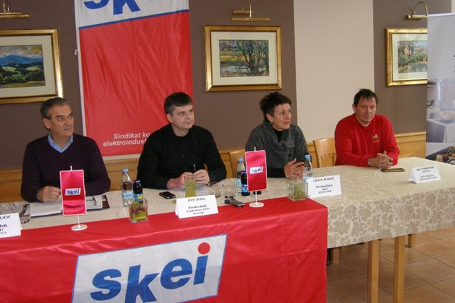 Novinarska konferenca sindikata Skei, na kateri so predstavili razloge za odpoved podjetniške kolektivne pogodbe v Gorenju.