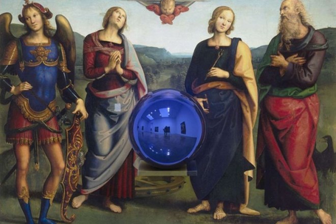 Slika za stekleno kroglo - gre za repliko slike Marija z otrokom in štirimi svetniki italijanskega renesančnega umetnika...