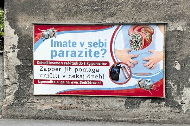Plakat za zapper, s katerim boste na račun pobitih parazitov izgubili kilogram teže in 35 evrov.