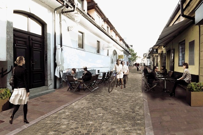 Asfaltirani del Trubarjeve ceste v območju za pešce bo po prenovi  tlakovan z granitnimi kockami, pasovi ob stavbah pa z...