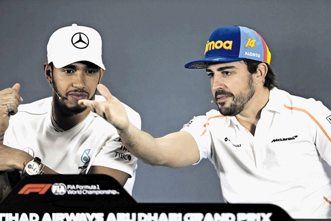 Novi (in stari) svetovni prvak Lewis Hamilton (levo) ter prvak iz let 2005 in 2006 Fernando Alonso, ki se po tej sezoni...