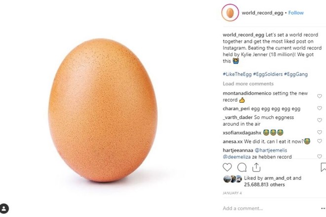Jajce najbolj všečkana fotografija na Instagramu