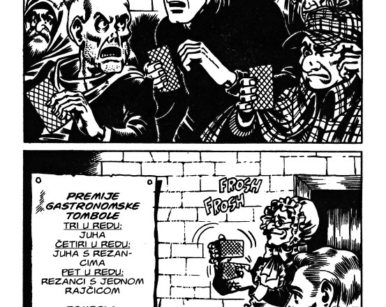 Prizorišča v stripu Alan Ford so pogosto temačna; senčenje s pomočjo črtkanja in različni predmeti, ki imajo obliko mreže,...