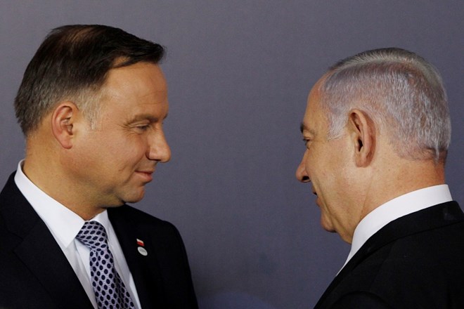 Poljski predsednik Andrzej Duda (levo) in izraelski premier Benjamin Netanjahu (desno).