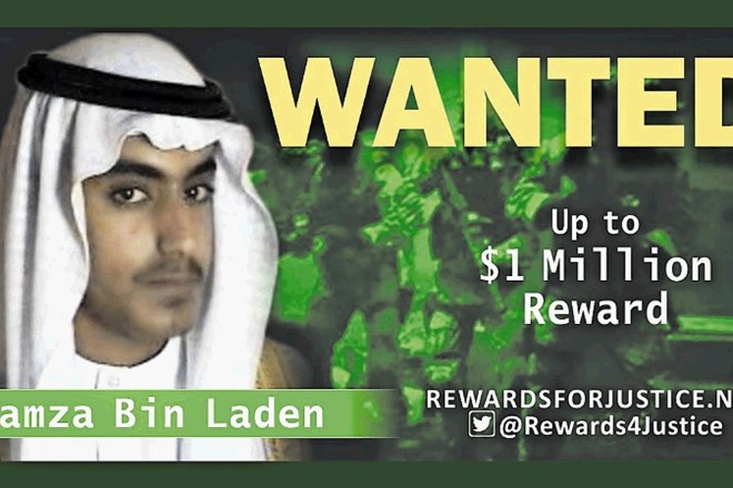 Ameriško zunanje ministrstvo je objavilo fotografijo Hamze bin Ladna z obljubljeno nagrado do milijon dolarjev za...