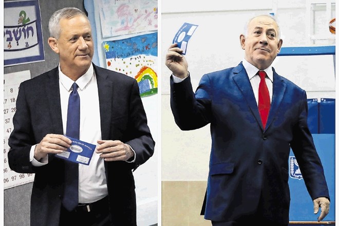 Rivalska Benjamina – Ganc in petkratni premier Netanjahu – na sestavljeni fotografiji pri oddaji glasu