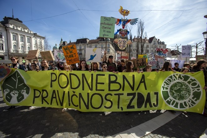 Na podnebnem protestu v Ljubljani pred slabim mesecem dni.