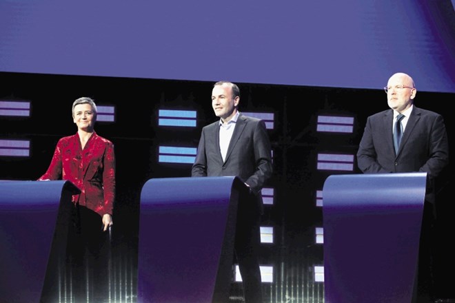 Z včerajšnjega soočenja vodilnih kandidatov v Bruslju: Margrethe Vestager, Manfred Weber in Frans Timmermans