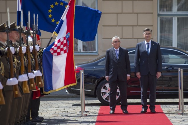 Jean-Claude Juncker in Andrej Plenković v Zagrebu.