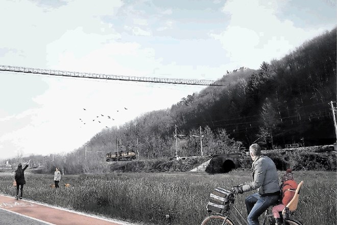Tako bi bil videti  viseči most, ki bi v Celju povezoval Miklavški hrib s Starim gradom.