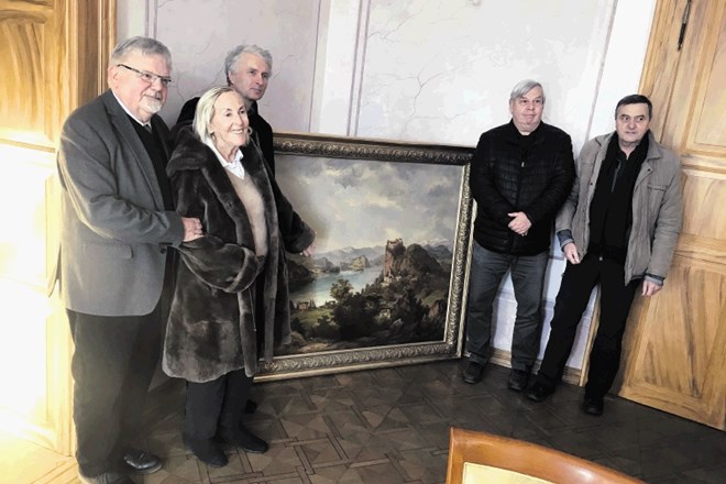 Slika s podobo Bleda, ki jo je naslikal slikar Jakob Canziani, Bledu pa jo je podarila pravnukinja Arnolda Riklija Margarethe...