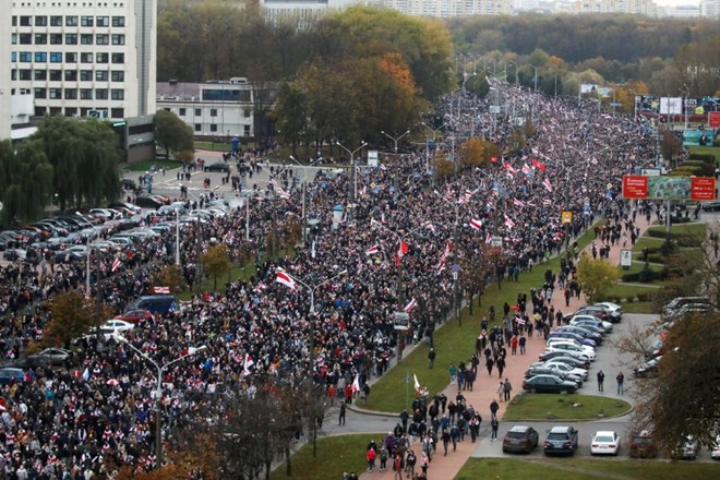 Nedeljski protest podpornikov opozicije v Belorusiji.