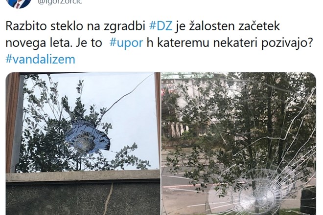 Predsednik državnega zbora je na svojem profilu danes po 12. uri objavil fotografijo razbitega stekla enega izmed oken...