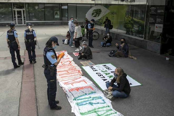Protest aktivistov pred Ministrstvom za okolje in prostor, ki je potekal maja lani.
