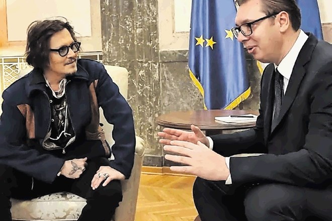 Johnny Depp (levo) v družbi srbskega predsednika Aleksandra Vučića
