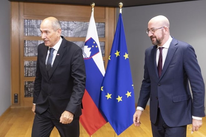 Janez Janša se je najprej srečal s predsednikom evropskega sveta Charlesom Michelom.