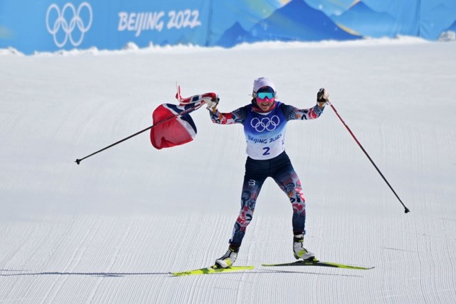 Therese Johaug je prišla do svojega tretjega zlata na igrah v Pekingu.