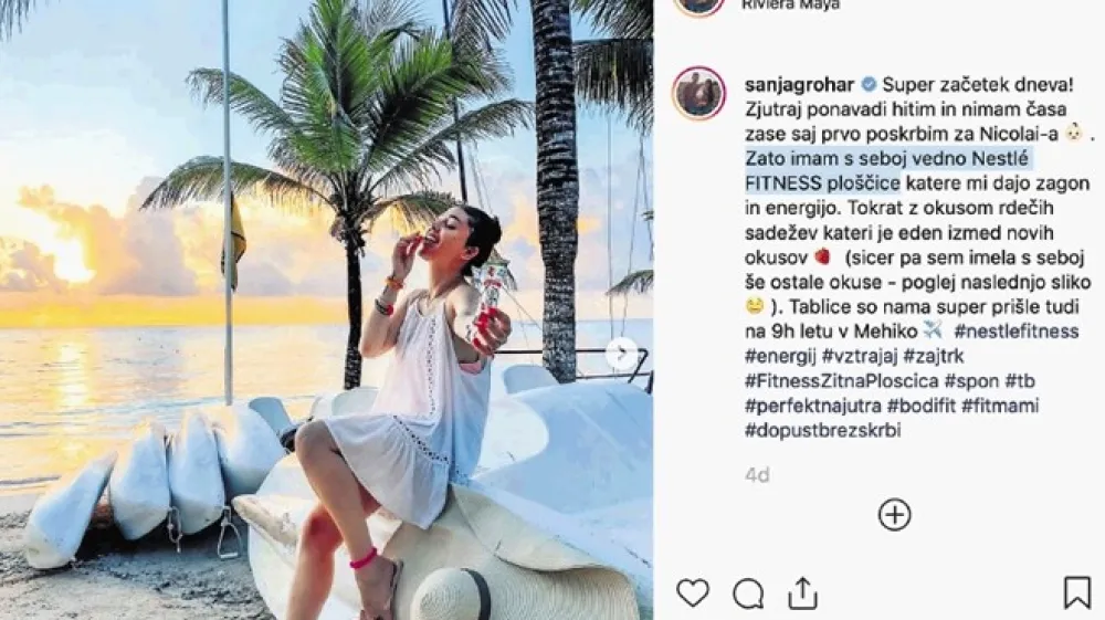 Ena izmed objav Sanje Grohar