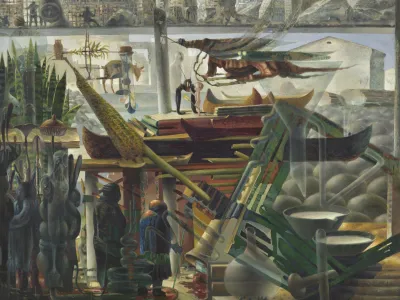 Marko Jak&scaron;e<br>Čakaje očeta, 2013, olje na lesonitu, 173 cm &times; 215 cm<br>Foto: Dejan Habicht, Moderna galerija