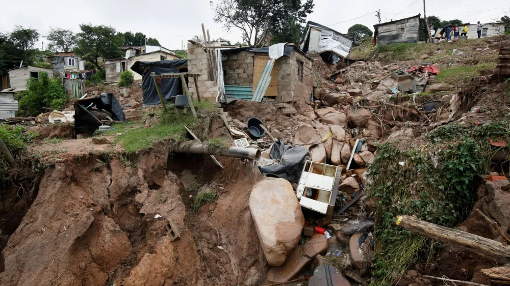 The remains of a home which was destroyed leaving two children dead after flooding are seen in Lindelani, Durban, South Africa, April 15, 2022. REUTERS/Rogan Ward