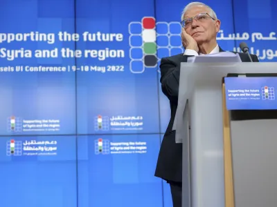 European Union foreign policy chief Josep Borrell holds a press conference after the meeting "Supporting the future of Syria and the region" at the European Council building in Brussels, Tuesday, May 10, 2022. (AP Photo/Olivier Matthys)