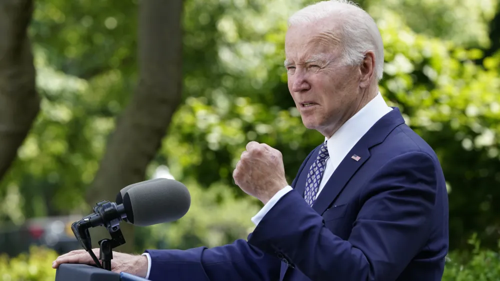 President Joe Biden speaks in the Rose Garden of the White House in Washington, Tuesday, May 17, 2022, during a reception to celebrate Asian American, Native Hawaiian, and Pacific Islander Heritage Month. (AP Photo/Susan Walsh)