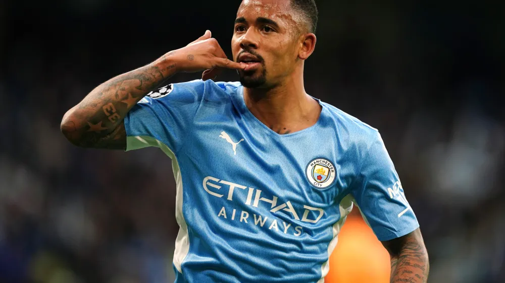 FILED - 26 April 2022, United Kingdom, Manchester: Manchester City's Gabriel Jesus reacts after scoring a goal. Arsenal have completed the signing of Manchester City forward Gabriel Jesus on a long-term contract. Photo: Mike Egerton/PA Wire/dpa