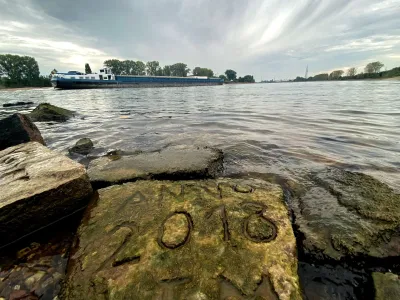 FILE PHOTO: One of the 'hunger stones' is revealed by the low level of water in Worms, Germany, August 17, 2022.   REUTERS/Tilman Blasshofer/File Photo