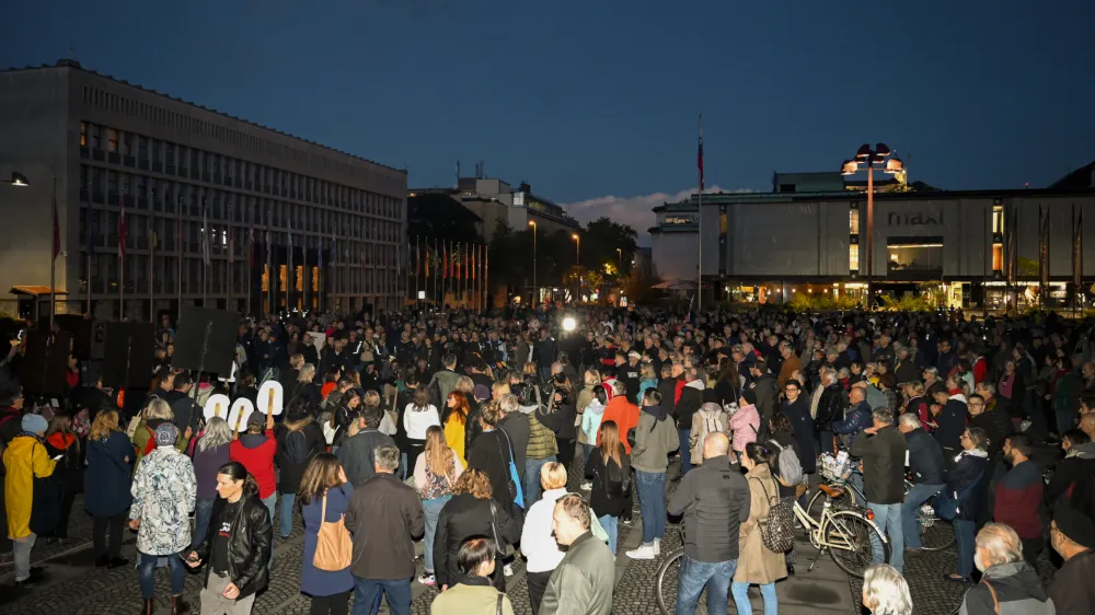 V večernem času se je stavka iztekla v veliki protestni shod pred parlamentom. Foto: Nik Erik Neubauer