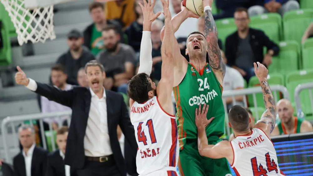 Alen Omić in action during ABA league 2022-2033 regular season match between Cedevita Olimpija and Borac in Ljubljana, Slovenia on October 2, 2022