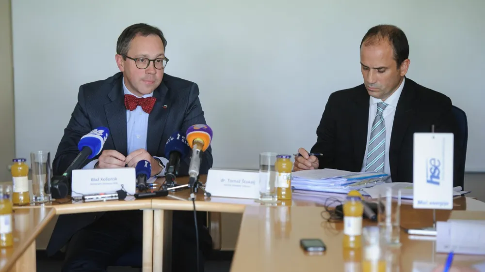 Tomaž &Scaron;tokelj (desno) in Blaž Ko&scaron;orok (levo) sta pred časom sodelovala v HSE. V času Golobove vlade je Ko&scaron;orok moral zapustiti mesto generalnega direktorja Gen energije, &Scaron;tokelj pa naj bi postal generalni direktor HSE.