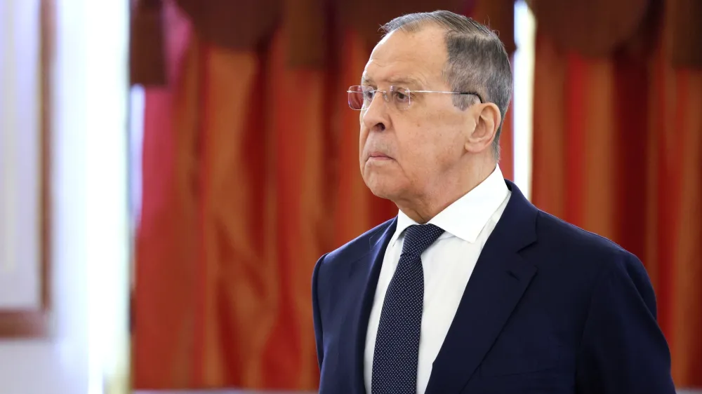 HANDOUT - 05 April 2023, Russia, Moscow: Russian Foreign Minister Sergey Lavrov attends a ceremony to receive credentials from new foreign ambassadors at the Kremlin. Photo: -/KREMLIN/dpa - ATTENTION: editorial use only and only if the credit mentioned above is referenced in full