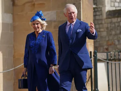 King Charles III and the Queen Consort attend the Easter Mattins Service at St George's Chapel at Windsor Castle in Berkshire, Britain April 9, 2023. Yui Mok/Pool via REUTERS