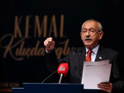 Kemal Kilicdaroglu, presidential candidate of Turkey's main opposition alliance, speaks during a press conference ahead of the May 28 runoff vote, in Ankara, Turkey May 18, 2023. REUTERS/Cagla Gurdogan