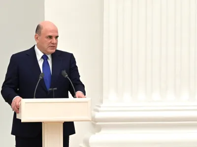 FILED - 21 February 2022, Russia, Moscow: Russian Prime Minister Mikhail Mishustin speaks during a meeting of the Russian Federation Security Council at the Kremlin. Mishustin has called for more economic cooperation at the start of a two-day visit to China. Photo: -/Kremlin/dpa - ATTENTION: editorial use only and only if the credit mentioned above is referenced in full