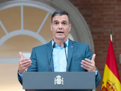 02 July 2023, Spain, Madrid: Spanish Prime Minister Pedro Sanchez speaks during a press conference with President of the European Council Charles Michel (Not Pictured) after their meeting at the Moncloa Palace. Photo: Jes&uacute;s Hell&iacute;n/EUROPA PRESS/dpa