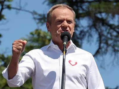 FILE PHOTO: Leader of main opposition party Civic Platform (PO) Donald Tusk takes part in the march on the 34th anniversary of the first democratic elections in postwar Poland, in Warsaw, Poland, June 4, 2023. REUTERS/Kacper Pempel/File Photo