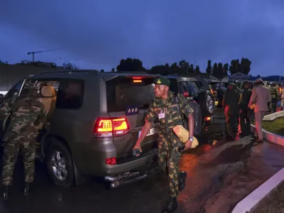 Chief of Defence Staff of various ECOWAS countries leave Burma Camp at the end of a two-day Extraordinary Meeting in Accra, Ghana, Friday, Aug. 18, 2023. (AP Photo/Richard Eshun Nanaresh)
