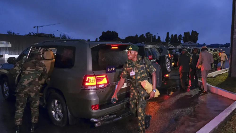 Chief of Defence Staff of various ECOWAS countries leave Burma Camp at the end of a two-day Extraordinary Meeting in Accra, Ghana, Friday, Aug. 18, 2023. (AP Photo/Richard Eshun Nanaresh)