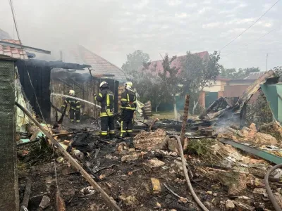 Rescuers work at a site of buildings damaged in the night by Russian drone and missiles strike, amid Russia's attack on Ukraine, in Kyiv region, Ukraine August 30, 2023. Press service of the State Emergency Service of Ukraine/Handout via REUTERS ATTENTION EDITORS - THIS IMAGE HAS BEEN SUPPLIED BY A THIRD PARTY. MANDATORY CREDIT.