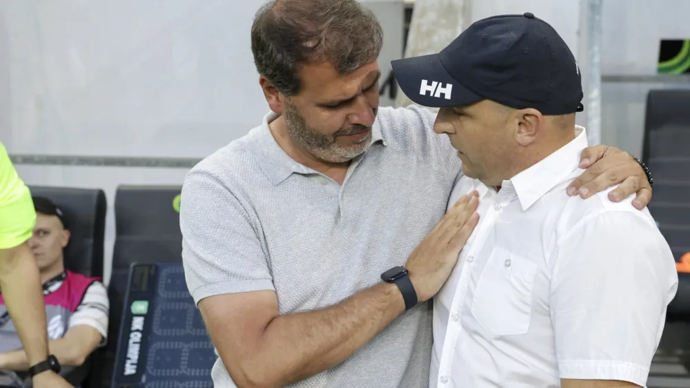 trener NK Olimpija Joao Henriques, trener Nk Rogaška Oskar Drobne- 29.07.2023 – nogomet – Olimpija: Rogaška, Prva liga Telemacha, 2. krog: //FOTO: Jaka Gasar