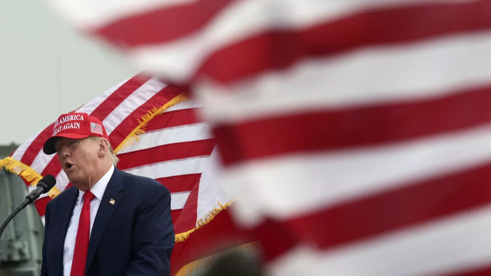 Republican presidential candidate and former President Donald Trump speaks to supporters after he was endorsed by Texas Gov. Greg Abbott at the South Texas International Airport, Sunday, Nov. 19, 2023, in Edinburg, Texas. (Delcia Lopez/The Monitor via AP, Pool)