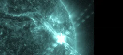 This photo provided by NASA's Solar Dynamics Observatory captured this image of a solar flare, as seen in the bright flash in the upper right, on Thursday, Dec. 14, 2023. The sun spit out the huge flare at noon on Thursday, resulting in two hours of radio interference in the U.S. and other sunlit parts of the world. (NASA via AP)