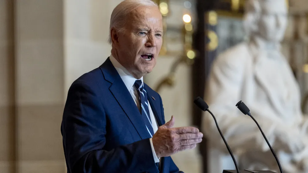 President Joe Biden speaks at the National Prayer Breakfast in Statuary Hall at the Capitol in Washington, Thursday, Feb. 1, 2024. (AP Photo/Andrew Harnik)