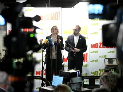 24.03.2024., Zagreb - Predstavljanje programskih prioriteta stranke Mozemo za predstojece izbore za Hrvatski sabor. Sandra Bencic, Tomislav Tomasevic Photo: Marko Lukunic/PIXSELL