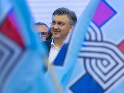 Croatian Prime Minister and Croatian Democratic Union (HDZ) party chief Andrej Plenkovic attends an election rally in Zagreb, Croatia, April 14, 2024. REUTERS/Antonio Bronic