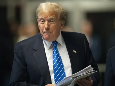 Republican presidential candidate, former U.S. President Donald Trump attends his hush money trial in New York, Monday, May 13, 2024. (Steven Hirsch/New York Post via AP, Pool)